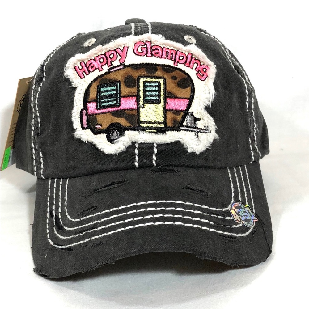 HAPPY CAMPING Vintage Baseball Cap Black Hat